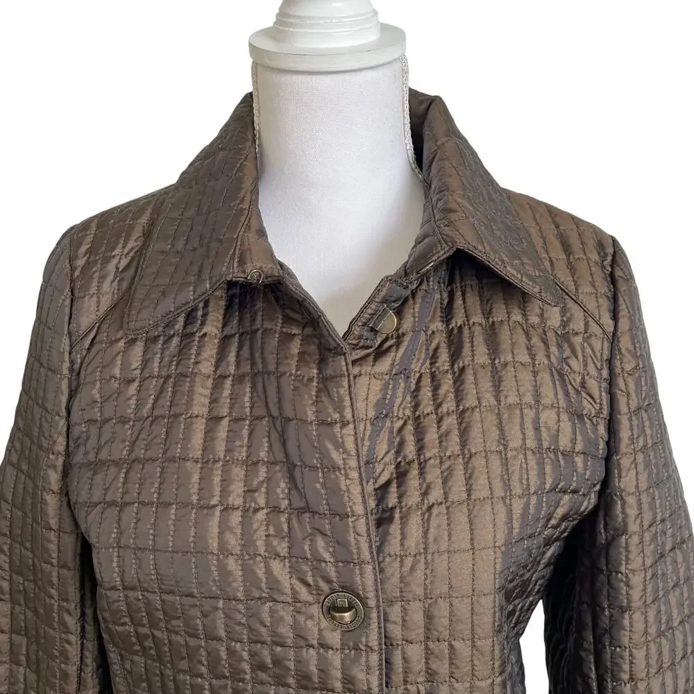 Carole Little Jacket Small Metallic Bronze Quilted Twist Metal Buttons Classic